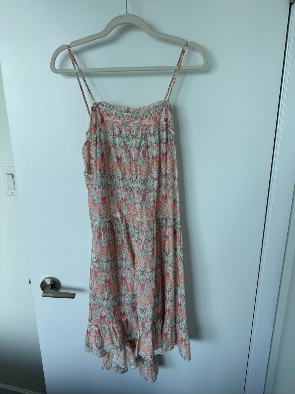 Anthropologie Coral and Mint Printed Spaghetti-Strap Maxi Dress